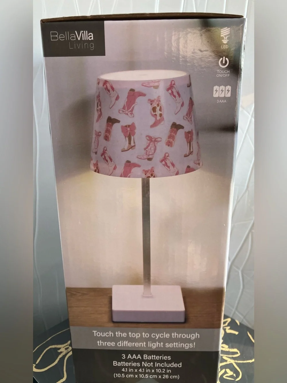 Pink LED Touch Lamp with Cowgirl Boot Shade